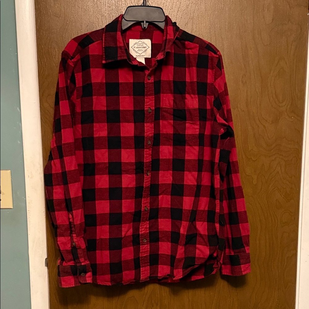 St John”s Bay Red and Black Checkered Men's Shirt size M